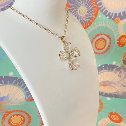 Sterling Silver Belcher chain with a Large Clear Flower Crystal Cross