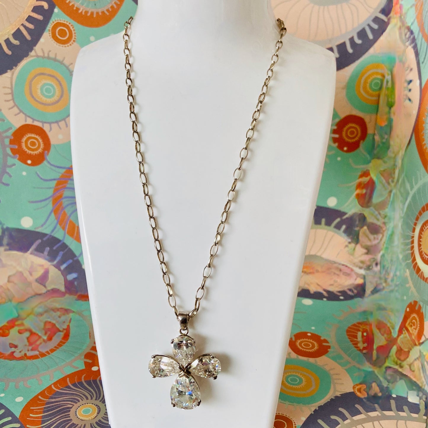 Sterling Silver Belcher chain with a Large Clear Flower Crystal Cross