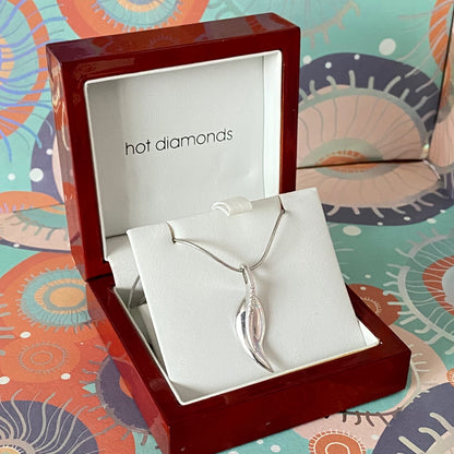 Vintage Hot diamonds Sterling Silver, Diamond Leaf Stem Earrings and Necklace Set