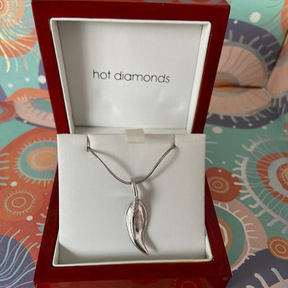 Vintage Hot diamonds Sterling Silver, Diamond Leaf Stem Earrings and Necklace Set