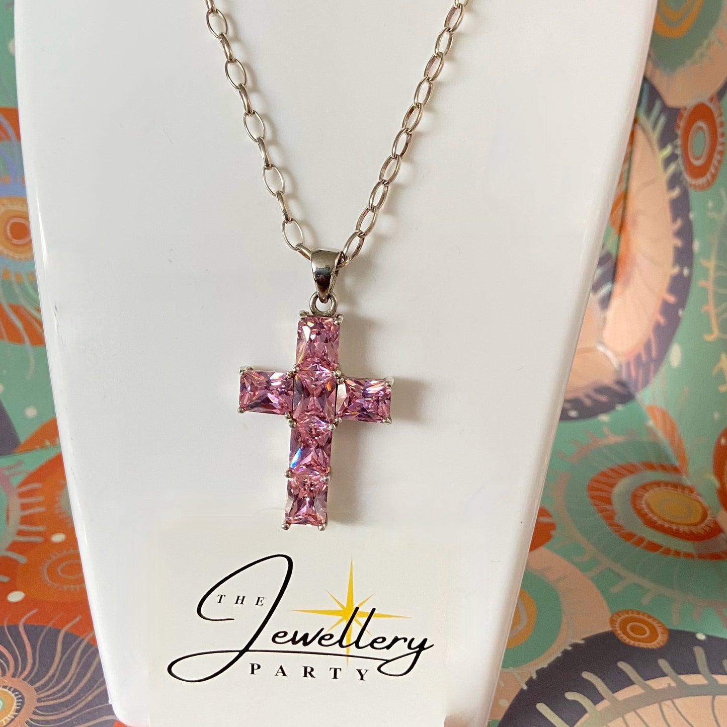Sterling Silver Belcher chain with a Large Pink Crystal Cross