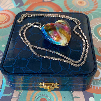 Sterling Silver Serpentine chain with a Large Murano Glass Heart