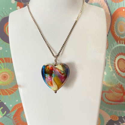 Sterling Silver Serpentine chain with a Large Murano Glass Heart