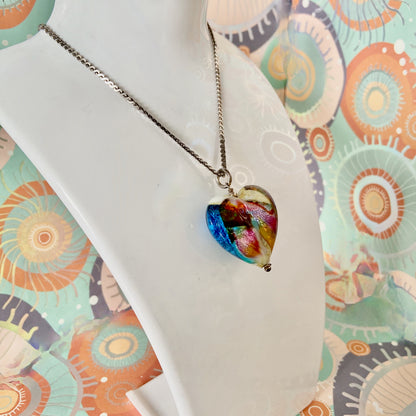 Sterling Silver Serpentine chain with a Large Murano Glass Heart
