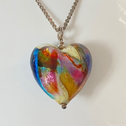 Sterling Silver Serpentine chain with a Large Murano Glass Heart