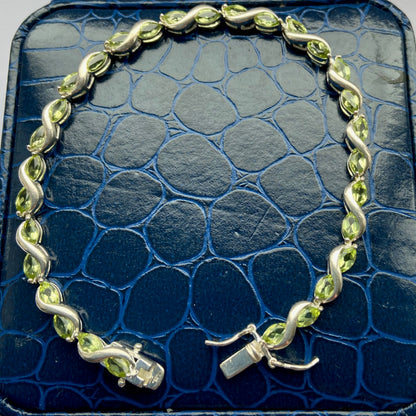 Sterling Silver Tennis Bracelet with Green Citrine Crystal Gemstones
