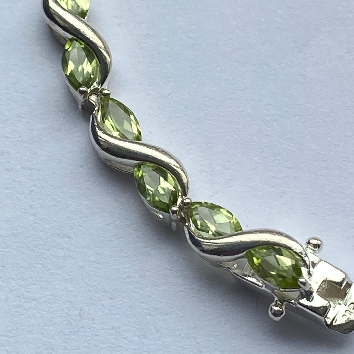 Sterling Silver Tennis Bracelet with Green Citrine Crystal Gemstones