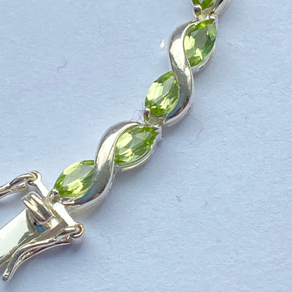 Sterling Silver Tennis Bracelet with Green Citrine Crystal Gemstones