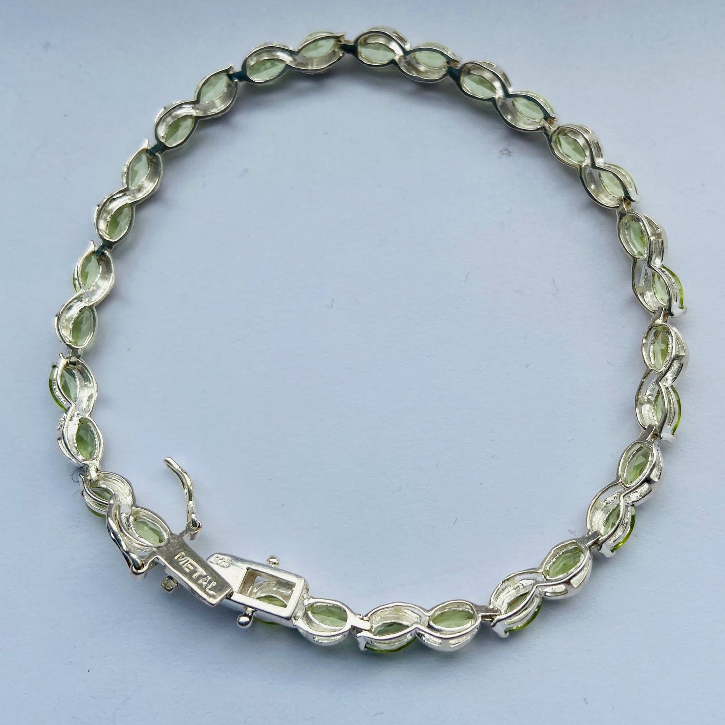 Sterling Silver Tennis Bracelet with Green Citrine Crystal Gemstones