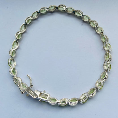 Sterling Silver Tennis Bracelet with Green Citrine Crystal Gemstones