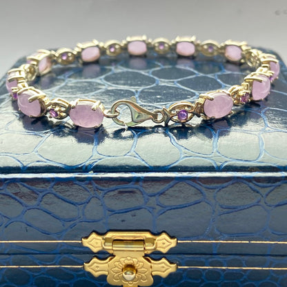 Sterling Silver Tennis Bracelet with Natural Lavender Jade and Amethyst