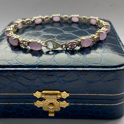 Sterling Silver Tennis Bracelet with Natural Lavender Jade and Amethyst