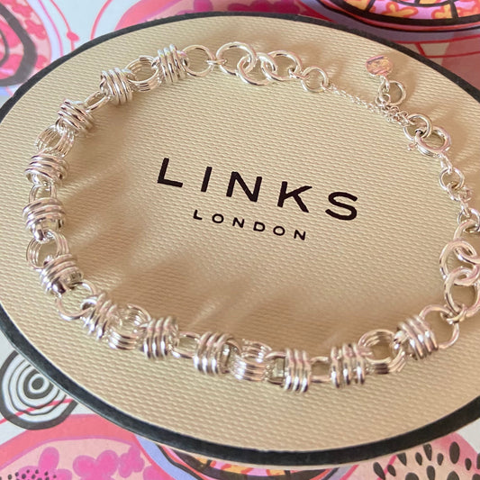 Authentic LINKS OF LONDON Sterling Silver Sweetie XS Links Charm Silver Chain Bracelet adjustable 19.5cm