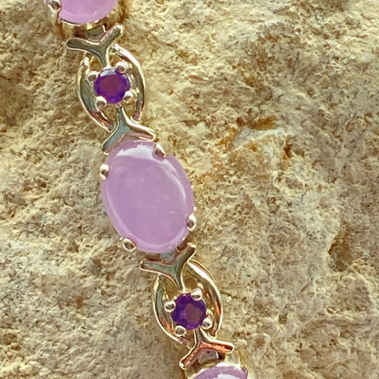 Sterling Silver Tennis Bracelet with Natural Lavender Jade and Amethyst