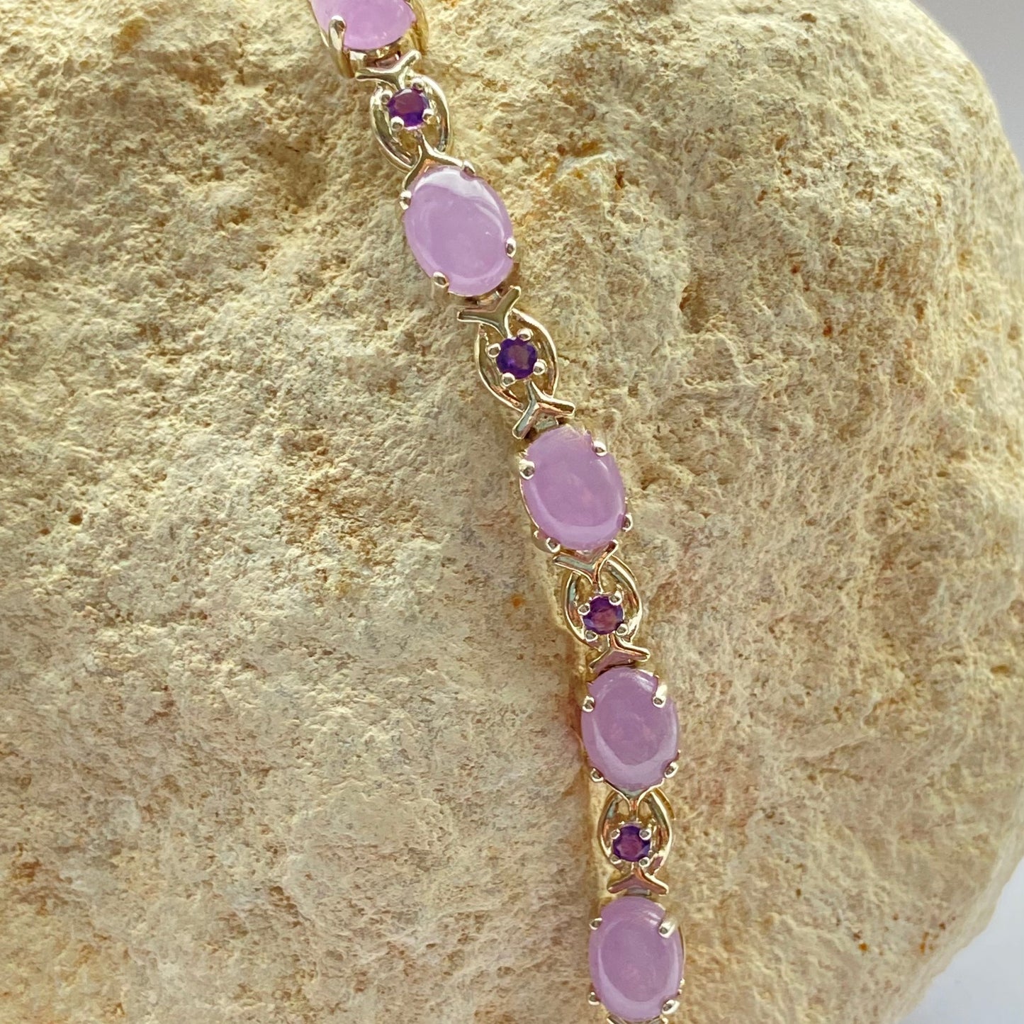 Sterling Silver Tennis Bracelet with Natural Lavender Jade and Amethyst