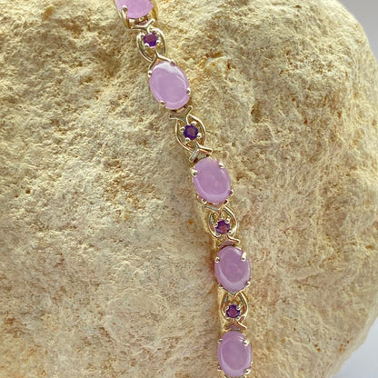 Sterling Silver Tennis Bracelet with Natural Lavender Jade and Amethyst