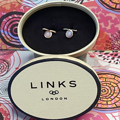 Links of London iconic Serpentine 18kt Rose Gold Vermeil & Blue Lace Agate Gemstone Stud Earrings.