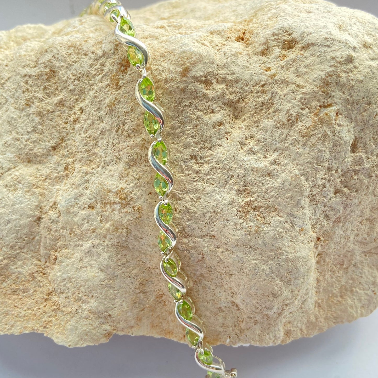 Sterling Silver Tennis Bracelet with Green Citrine Crystal Gemstones