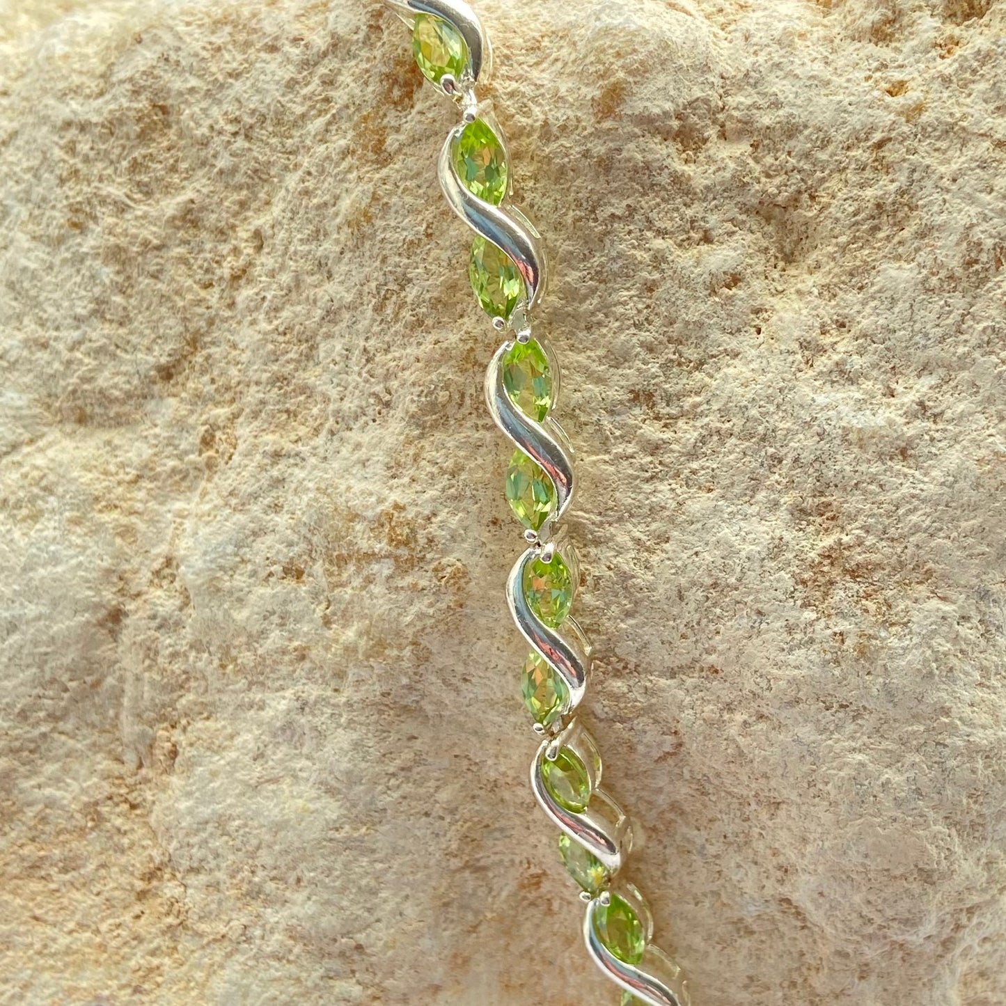 Sterling Silver Tennis Bracelet with Green Citrine Crystal Gemstones