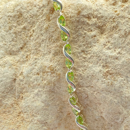 Sterling Silver Tennis Bracelet with Green Citrine Crystal Gemstones