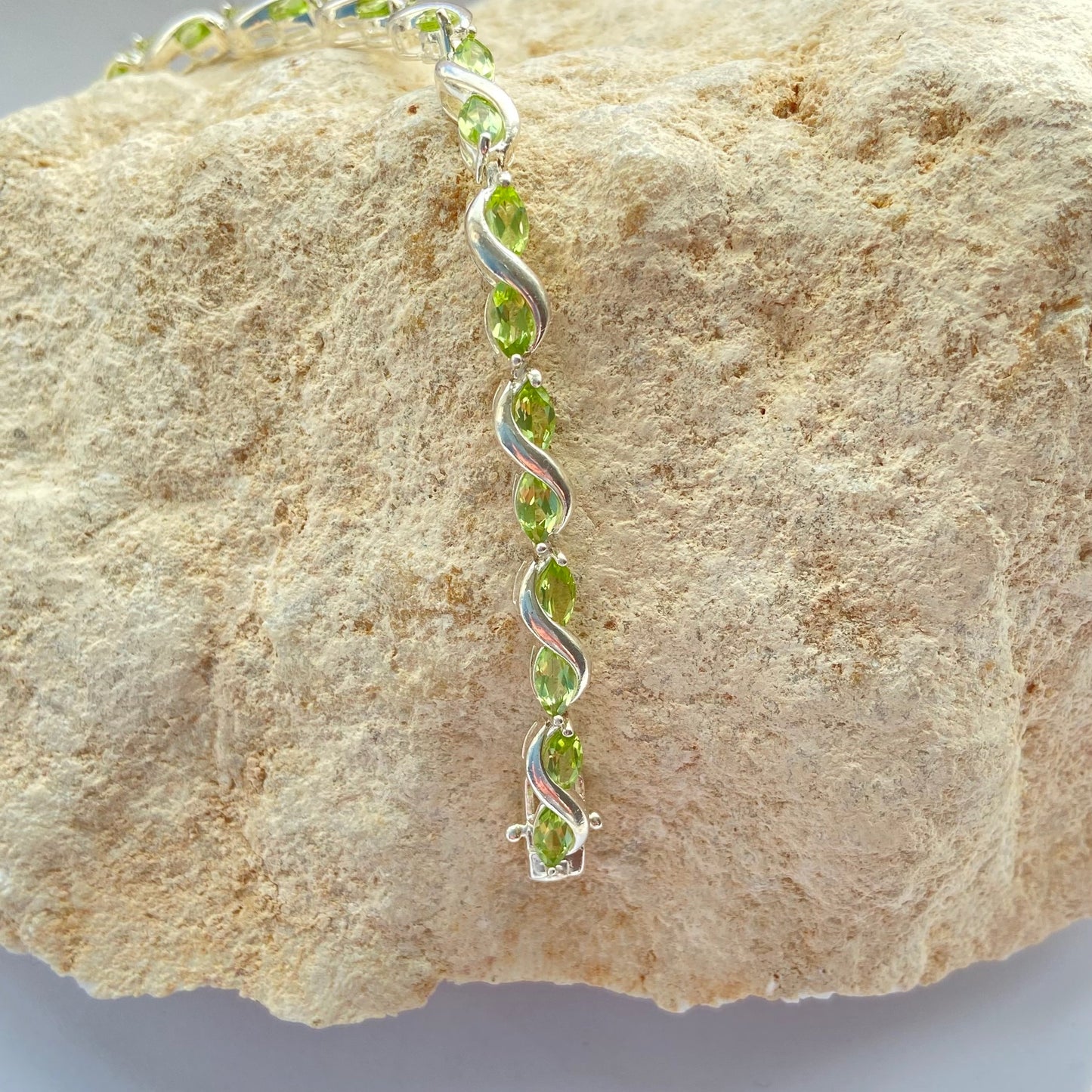 Sterling Silver Tennis Bracelet with Green Citrine Crystal Gemstones