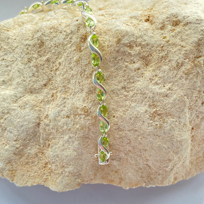 Sterling Silver Tennis Bracelet with Green Citrine Crystal Gemstones