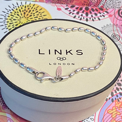 Links of London Sterling Silver Rice Bead Bracelet, Stamped s925. 19cm. Fantastic condition