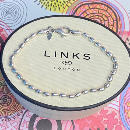 Links of London Sterling Silver Rice Bead Bracelet, Stamped s925. 19cm. Fantastic condition