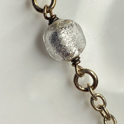 Sterling Silver chain with glass beads with a drop purple heart pendent