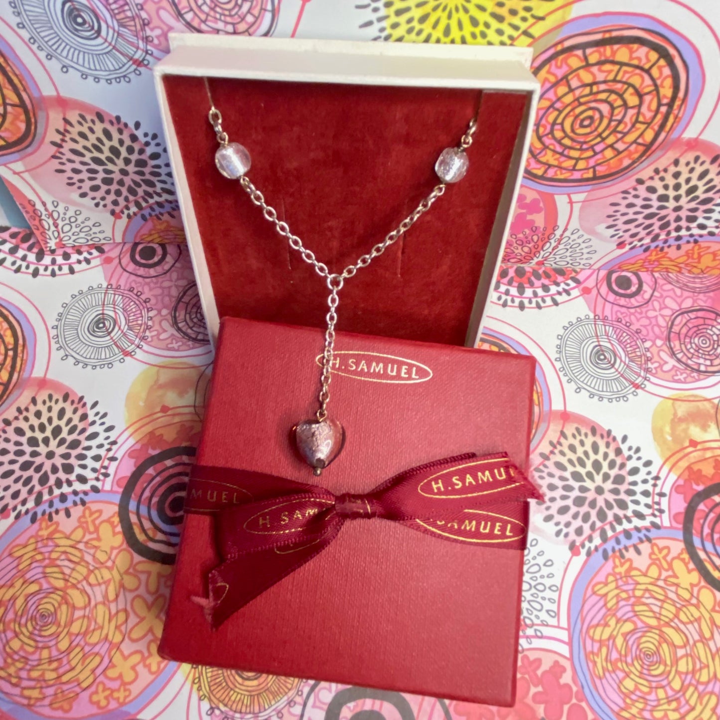 Sterling Silver chain with glass beads with a drop purple heart pendent