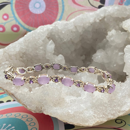 Sterling Silver Tennis Bracelet with Natural Lavender Jade and Amethyst