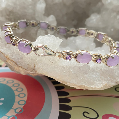 Sterling Silver Tennis Bracelet with Natural Lavender Jade and Amethyst