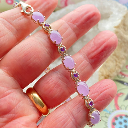 Sterling Silver Tennis Bracelet with Natural Lavender Jade and Amethyst