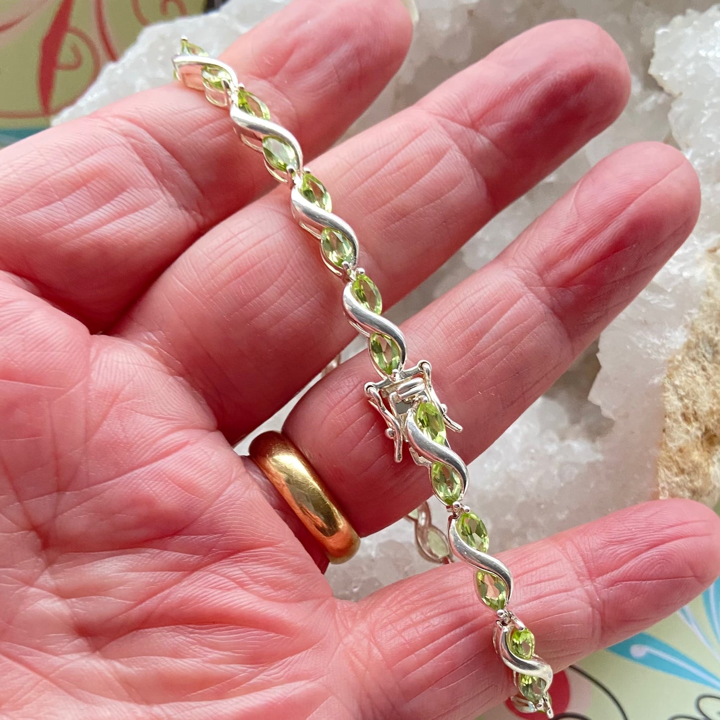 Sterling Silver Tennis Bracelet with Green Citrine Crystal Gemstones