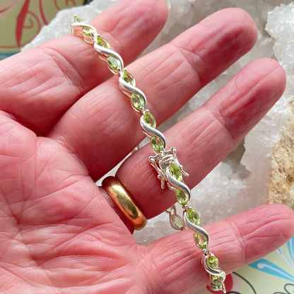 Sterling Silver Tennis Bracelet with Green Citrine Crystal Gemstones
