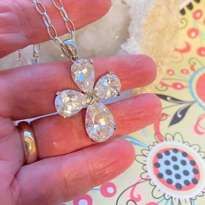 Sterling Silver Belcher chain with a Large Clear Flower Crystal Cross