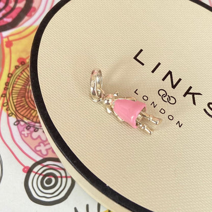 Links of London Girl Rag Doll Charm Pink Enamel