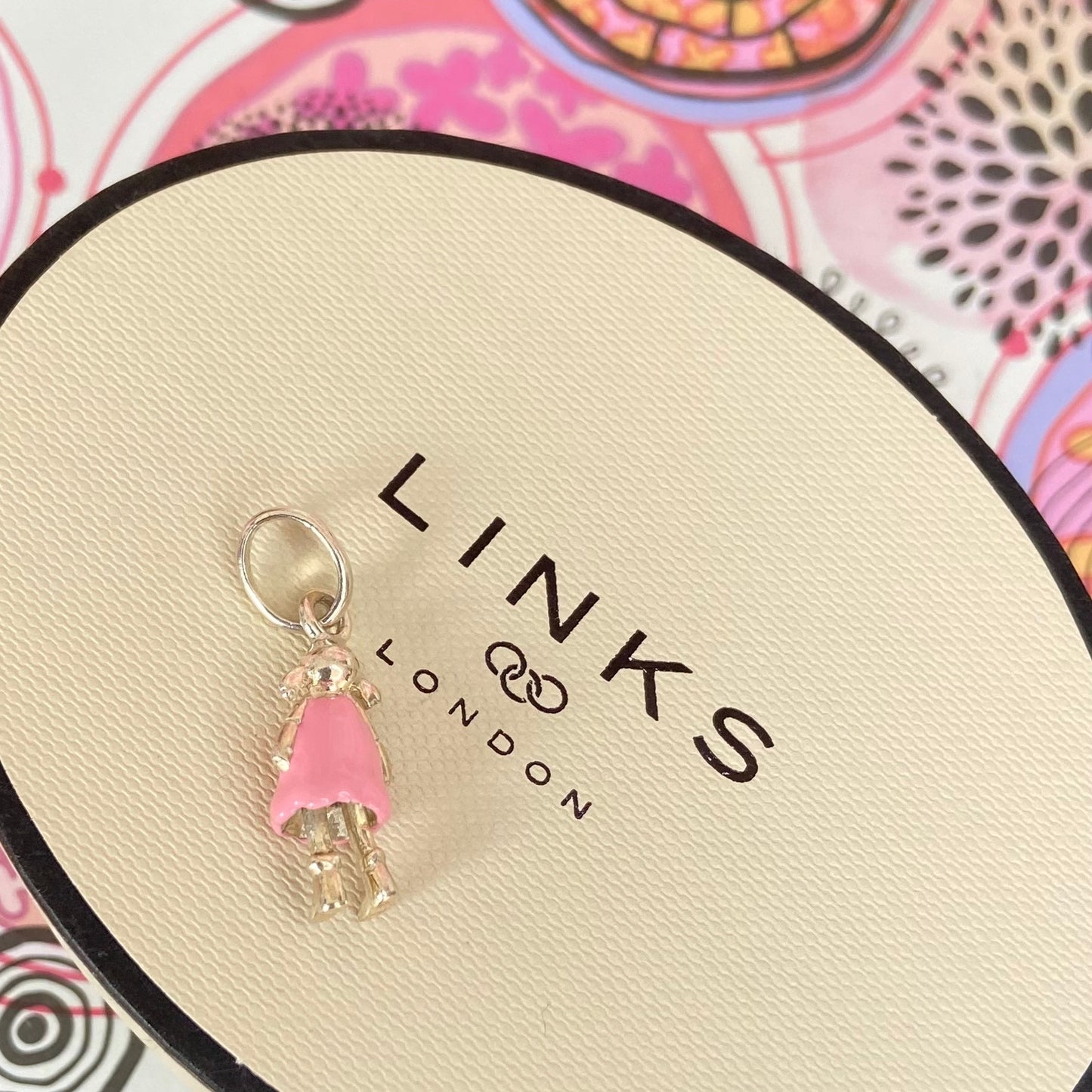 Links of London Girl Rag Doll Charm Pink Enamel