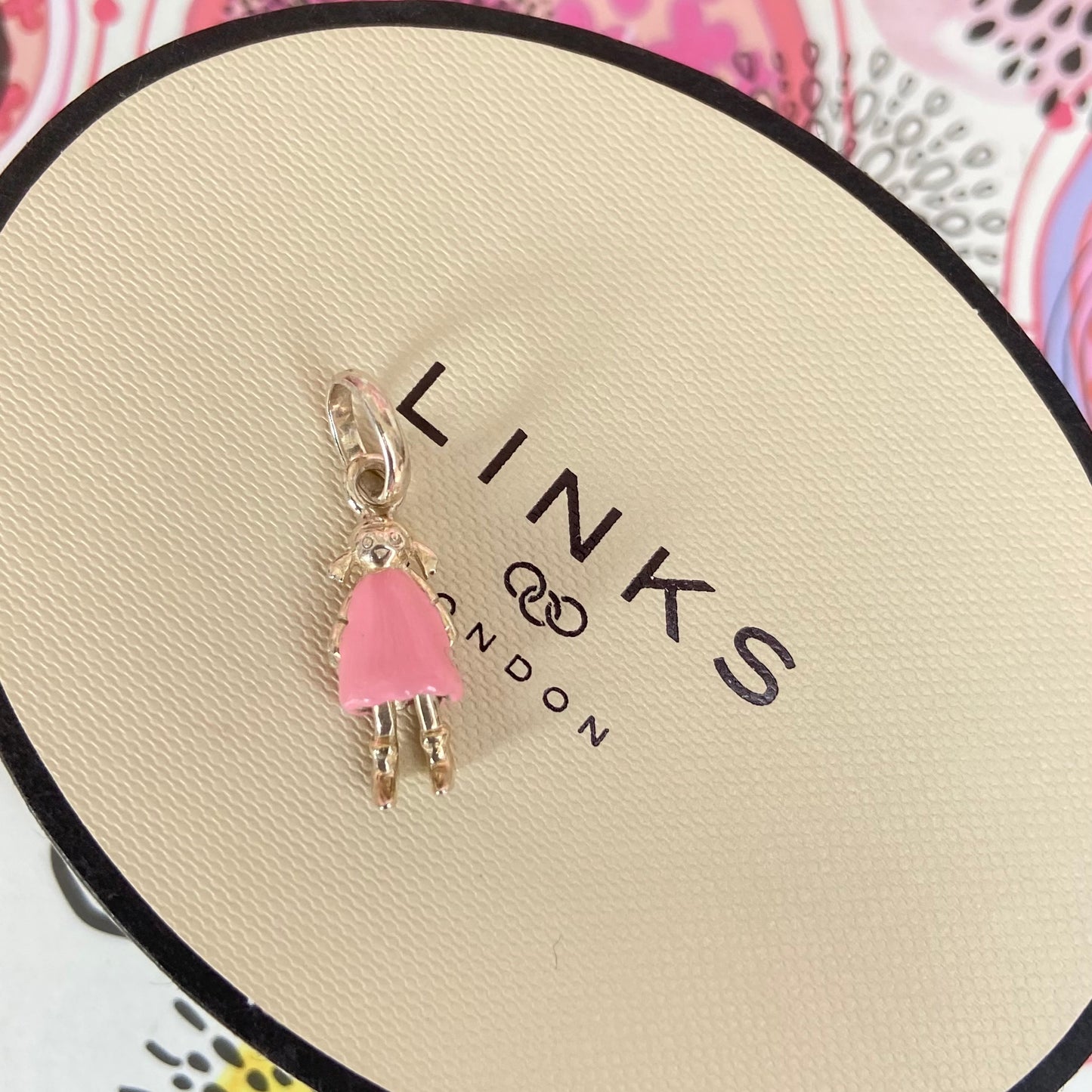Links of London Girl Rag Doll Charm Pink Enamel
