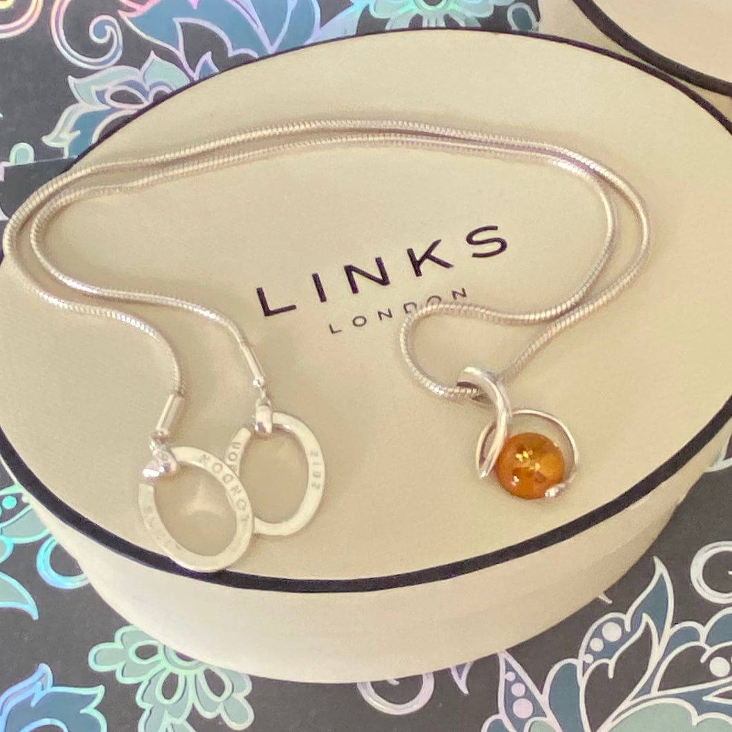 Authentic Links of London Sterling Silver Snake chain with an Amber style pendent