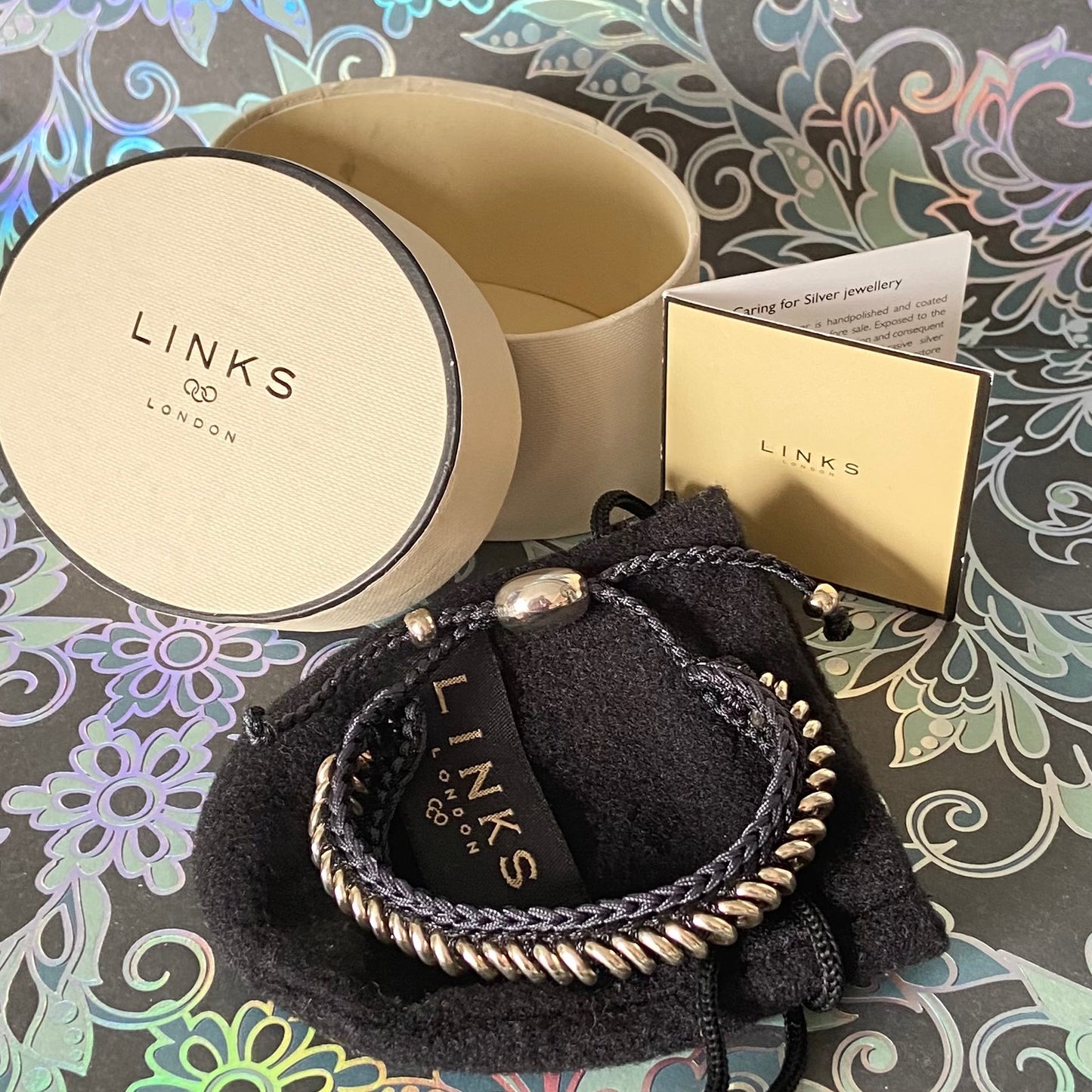 Authentic Links of London Silver and Black Sweetie Friendship Bracelet Perfect Condition