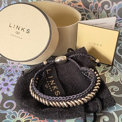 Authentic Links of London Silver and Black Sweetie Friendship Bracelet Perfect Condition