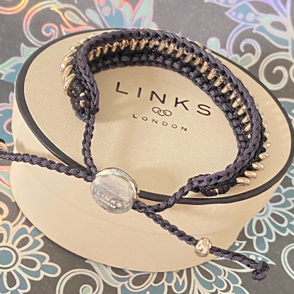 Authentic Links of London Silver and Black Sweetie Friendship Bracelet Perfect Condition