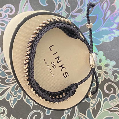 Authentic Links of London Silver and Black Sweetie Friendship Bracelet Perfect Condition