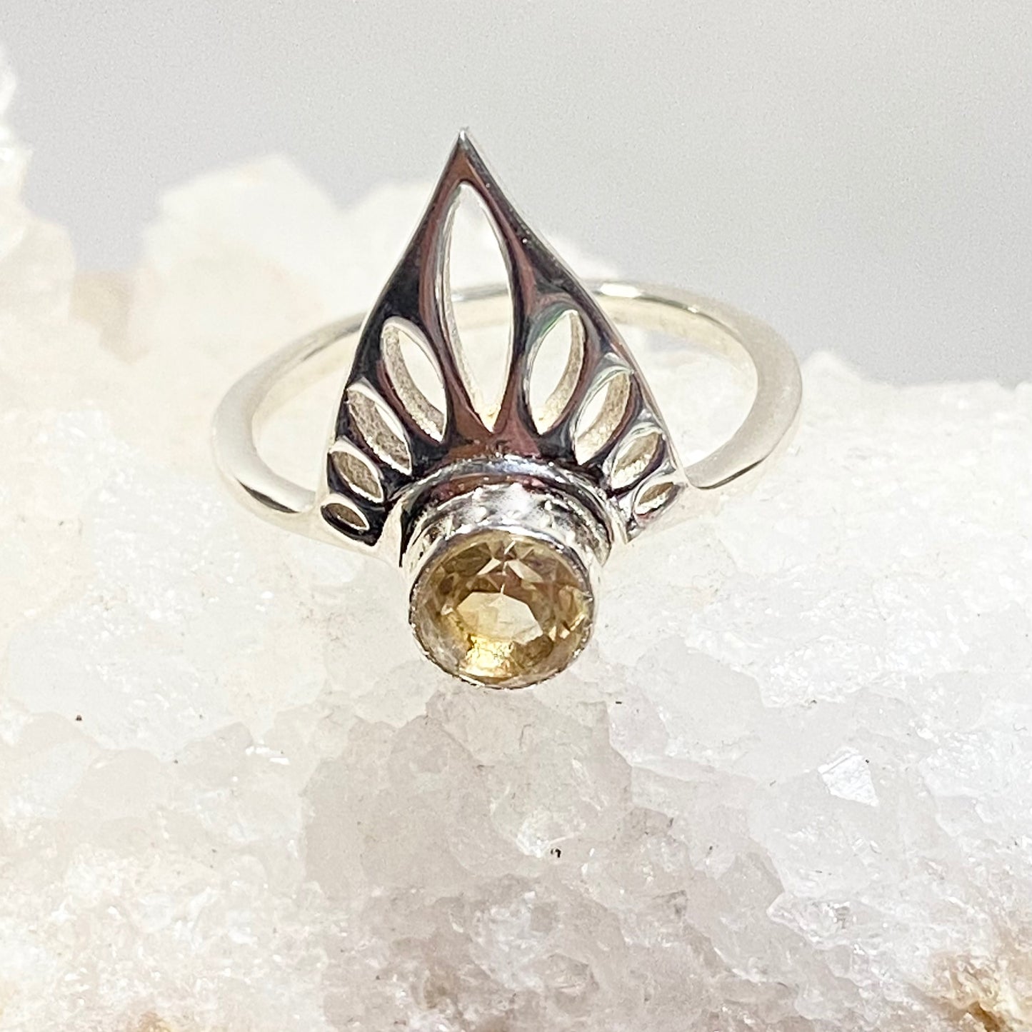 Sterling Silver Tiara Ring with  a Faceted Gemstone