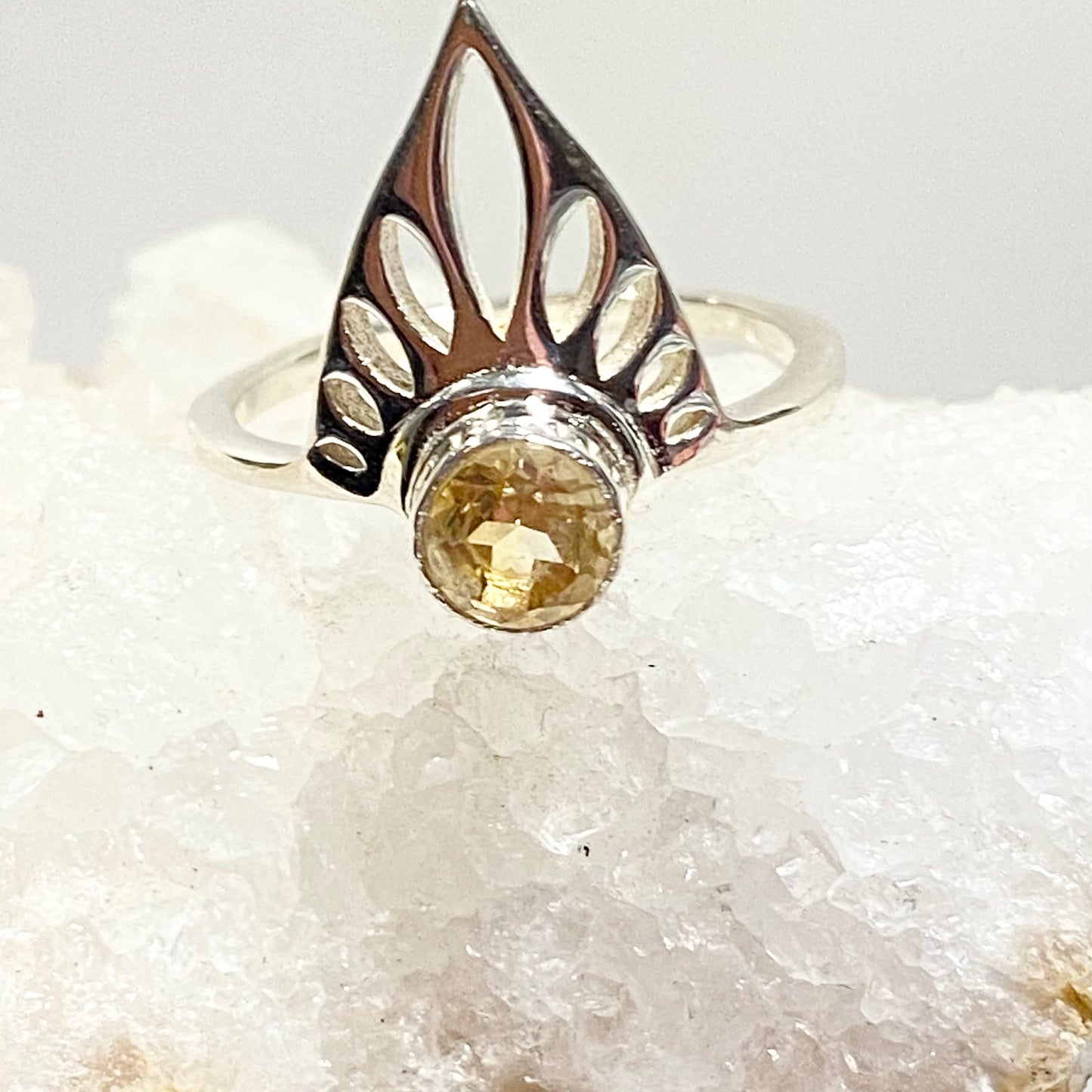 Sterling Silver Tiara Ring with  a Faceted Gemstone