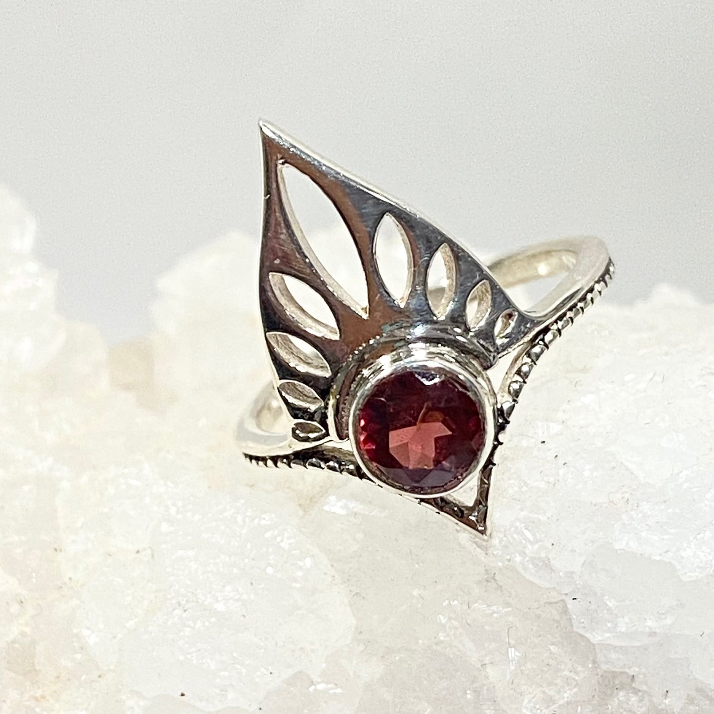 Sterling Silver Tiara Ring with  a Faceted Gemstone