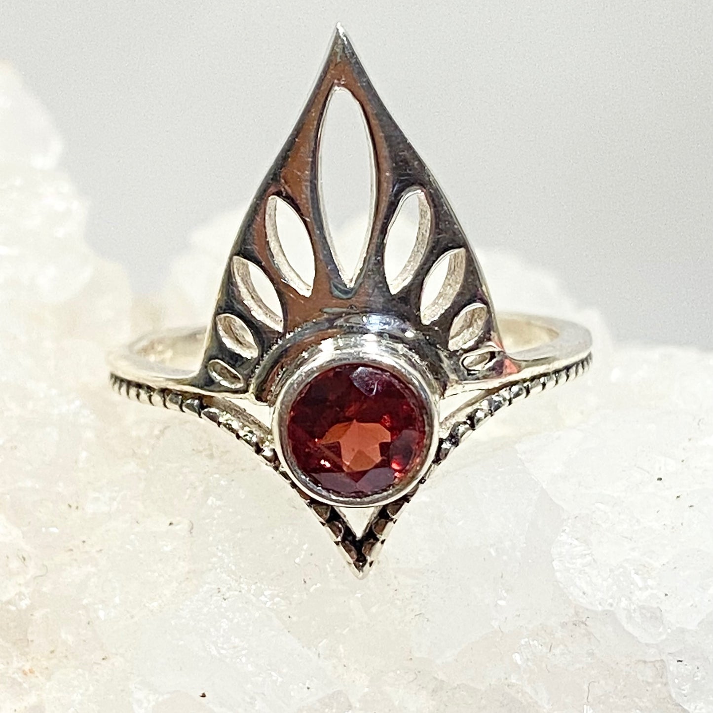 Sterling Silver Tiara Ring with  a Faceted Gemstone