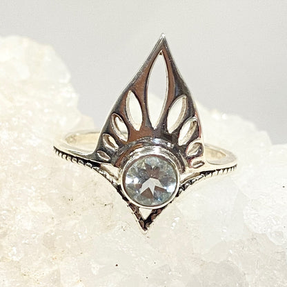 Sterling Silver Tiara Ring with  a Faceted Gemstone
