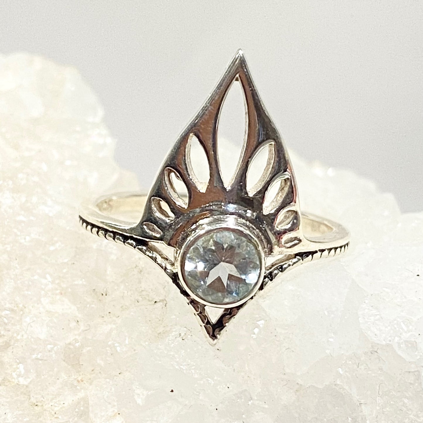 Sterling Silver Tiara Ring with  a Faceted Gemstone